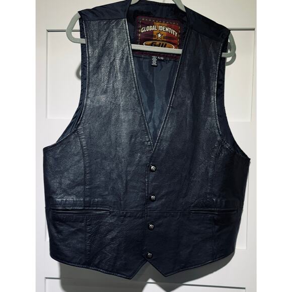 Global Identity G-111 Black 100% Leather Front Snap Button Vest Size XL - Picture 1 of 14